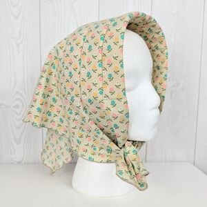 Head Scarf Floral Women's with Head Padding and Ruched Tie Area Tan
